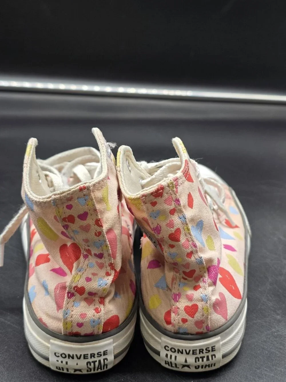 Converse All Star Shoes Kids Size 2 Pink Heart High Top Sneakers Damage Stains